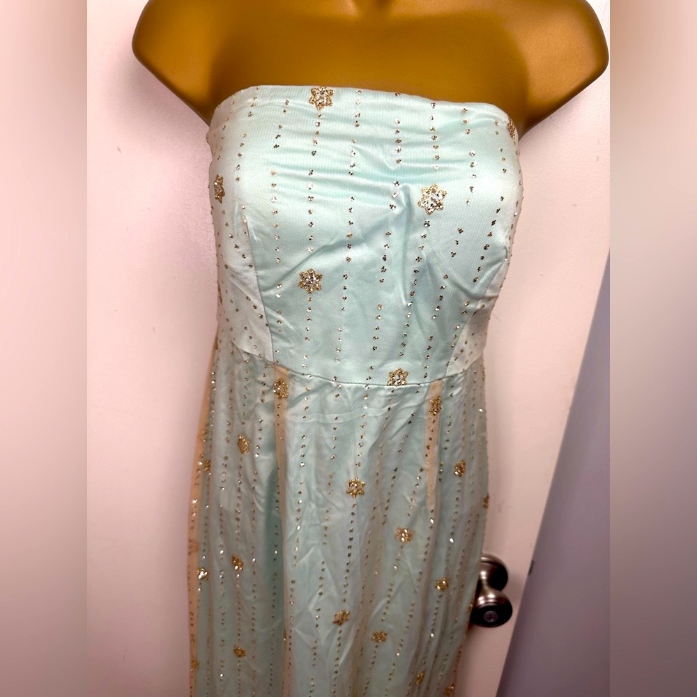 Minuet Mint Strapless Heavily Gold Glitter Embellished Bottom Formal Dress NWT S - Picture 9 of 16